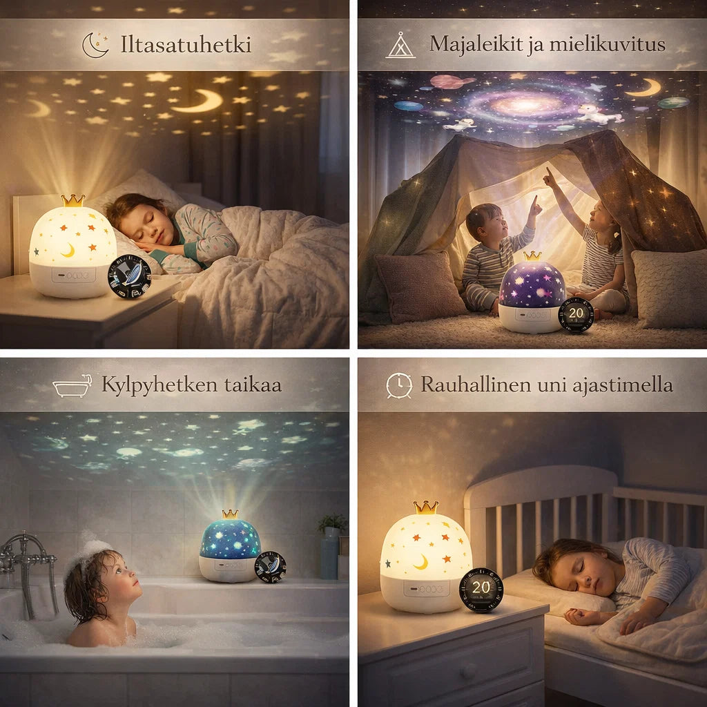 TähtiValo – Pyörivä tähtiprojektori tunnelmalliseen iltaan