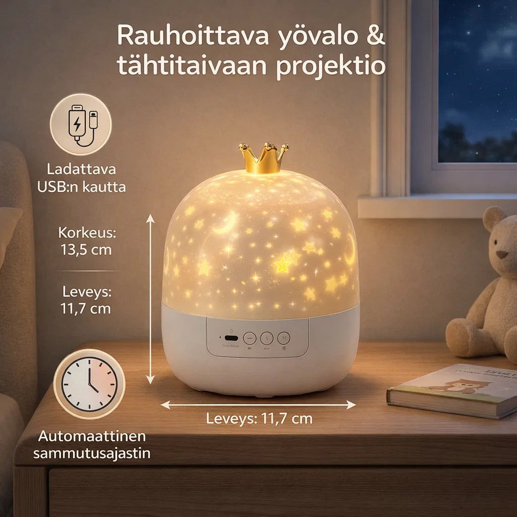 TähtiValo – Pyörivä tähtiprojektori tunnelmalliseen iltaan